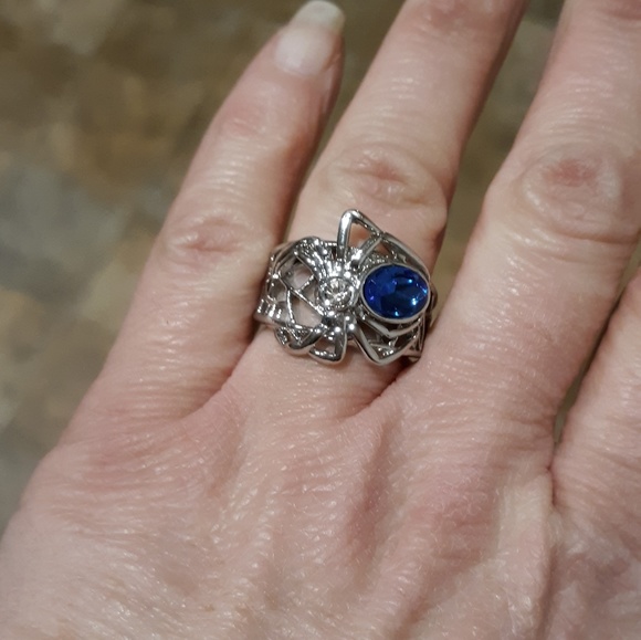 New Unique Blue Sapphire Silver Spider Ring. - Picture 2 of 3